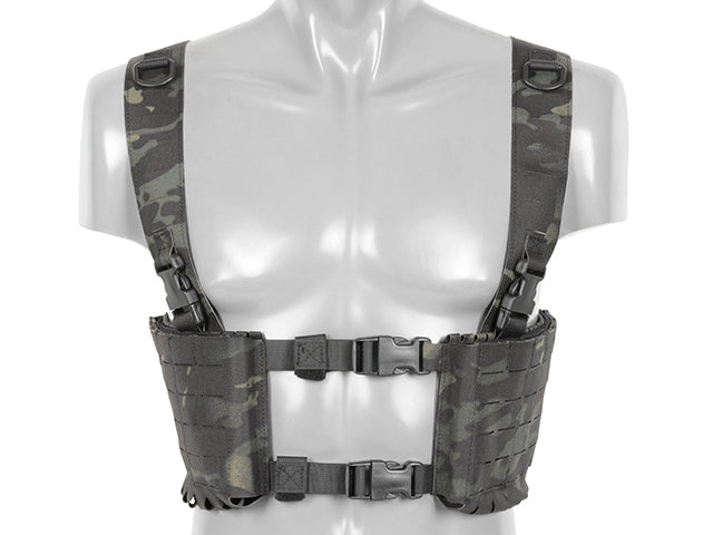Chest Rig with Two Pouches for 6 AR / AK Magazines, Laser Cut - Multicamo Black