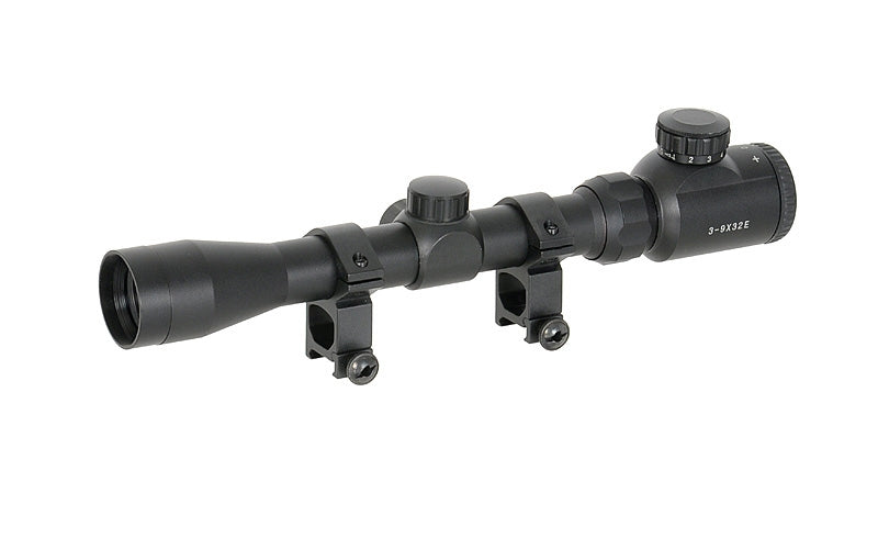 Scope 3-9x32E with high mounting rings