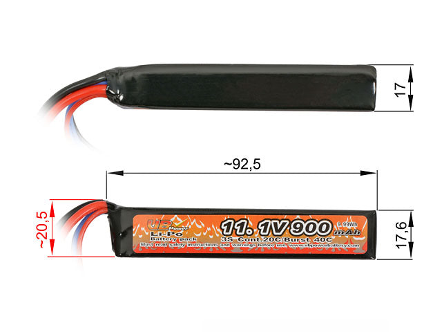 Batteri LiPo 900mAh 11.1V 20/40C