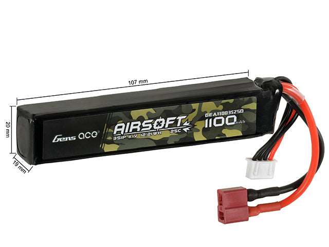 Gens Ace 25C 1100mAh 3S1P 11.1V Airsoft LiPo Batteri T-Plug