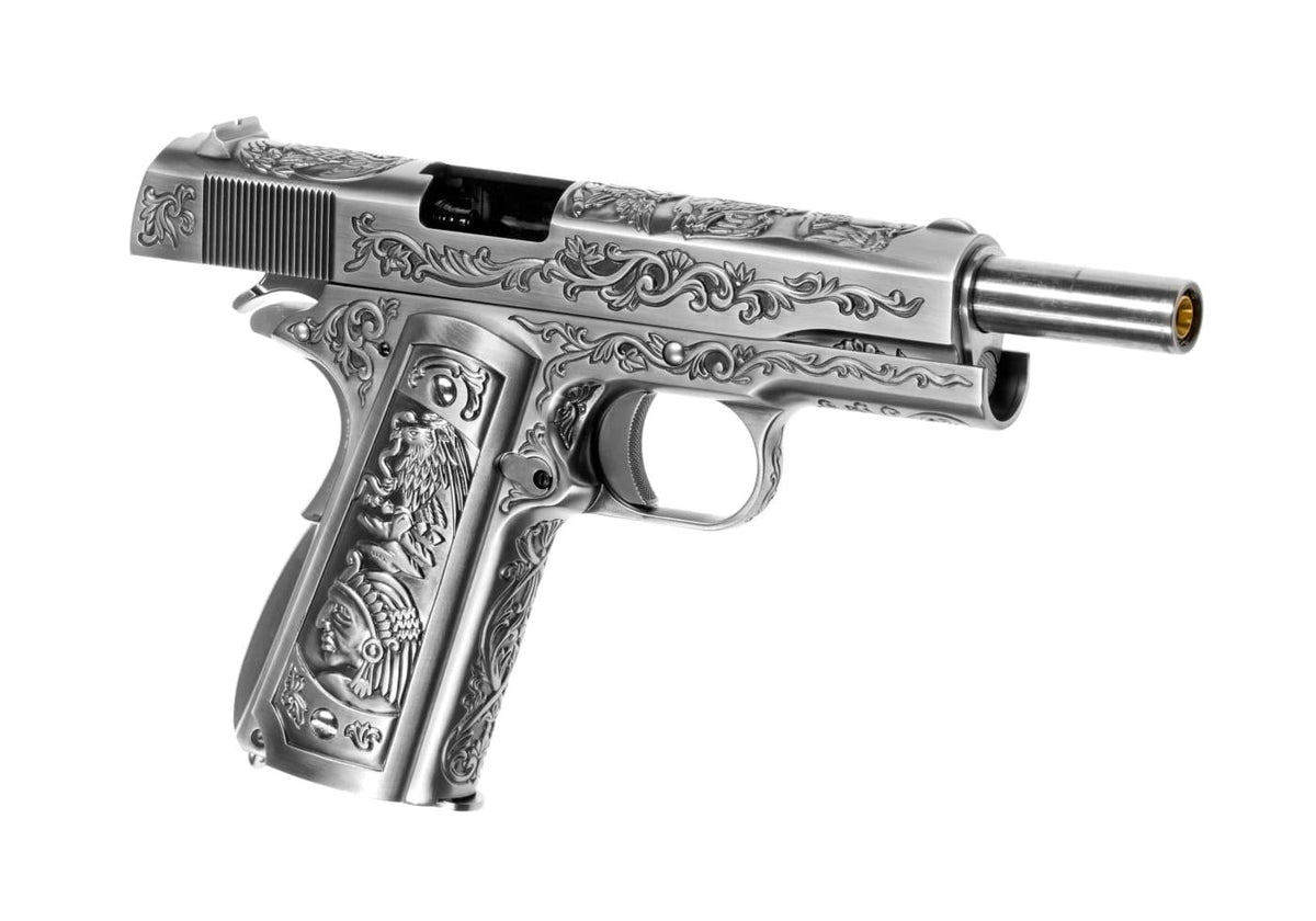 WE M1911 Etched helmetal GBB - Sølv