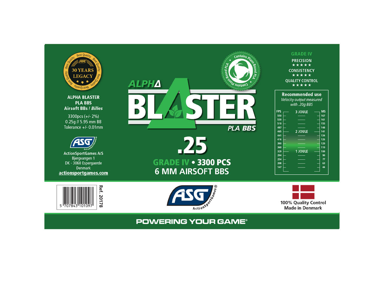 Alpha Blaster PLA kugler, 0,25 g, 3300 stk. - flaske