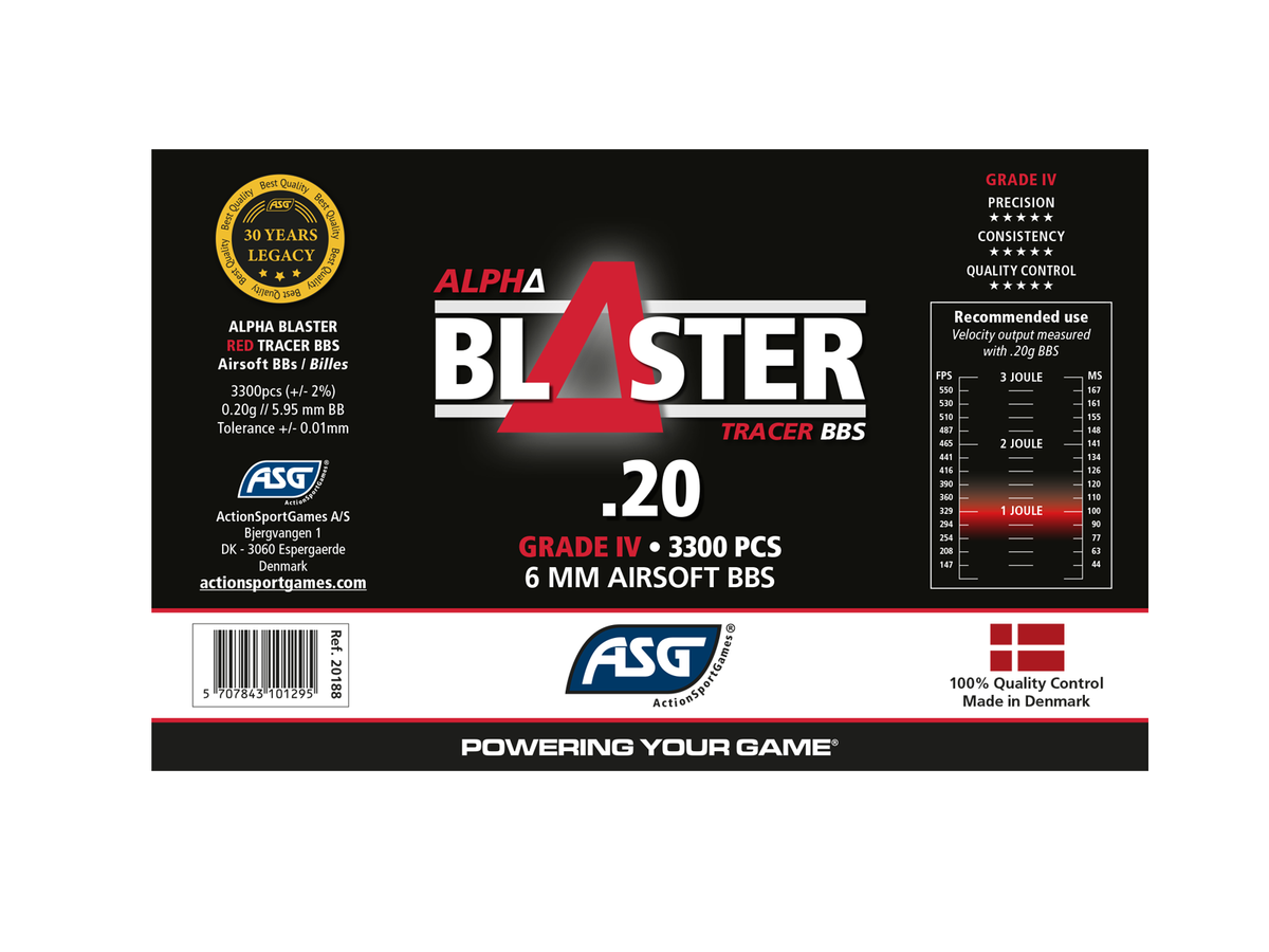 Alpha Blaster Red Tracer kugler, 0,20 g, 3300 stk. - flaske