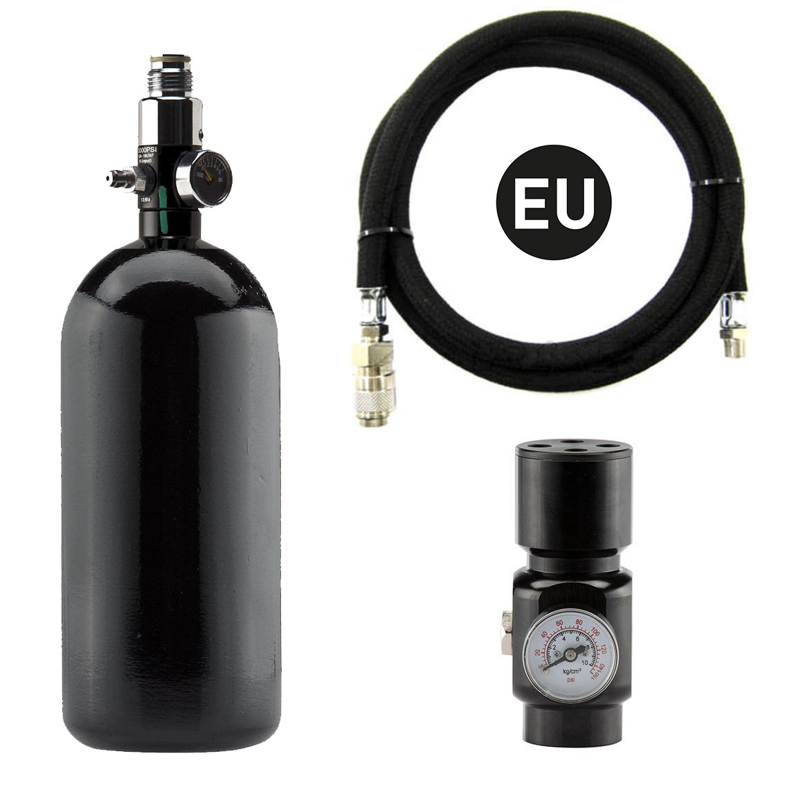 HPA-paket 0.8L tank + Flaskregulator + HPA-regulator + EU-slang