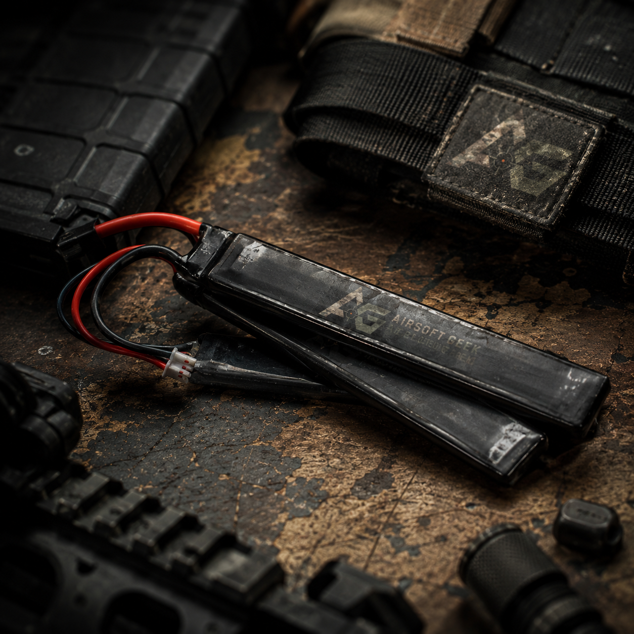 7,4 V LiPo batteri til airsoft AEG på taktisk udstyr