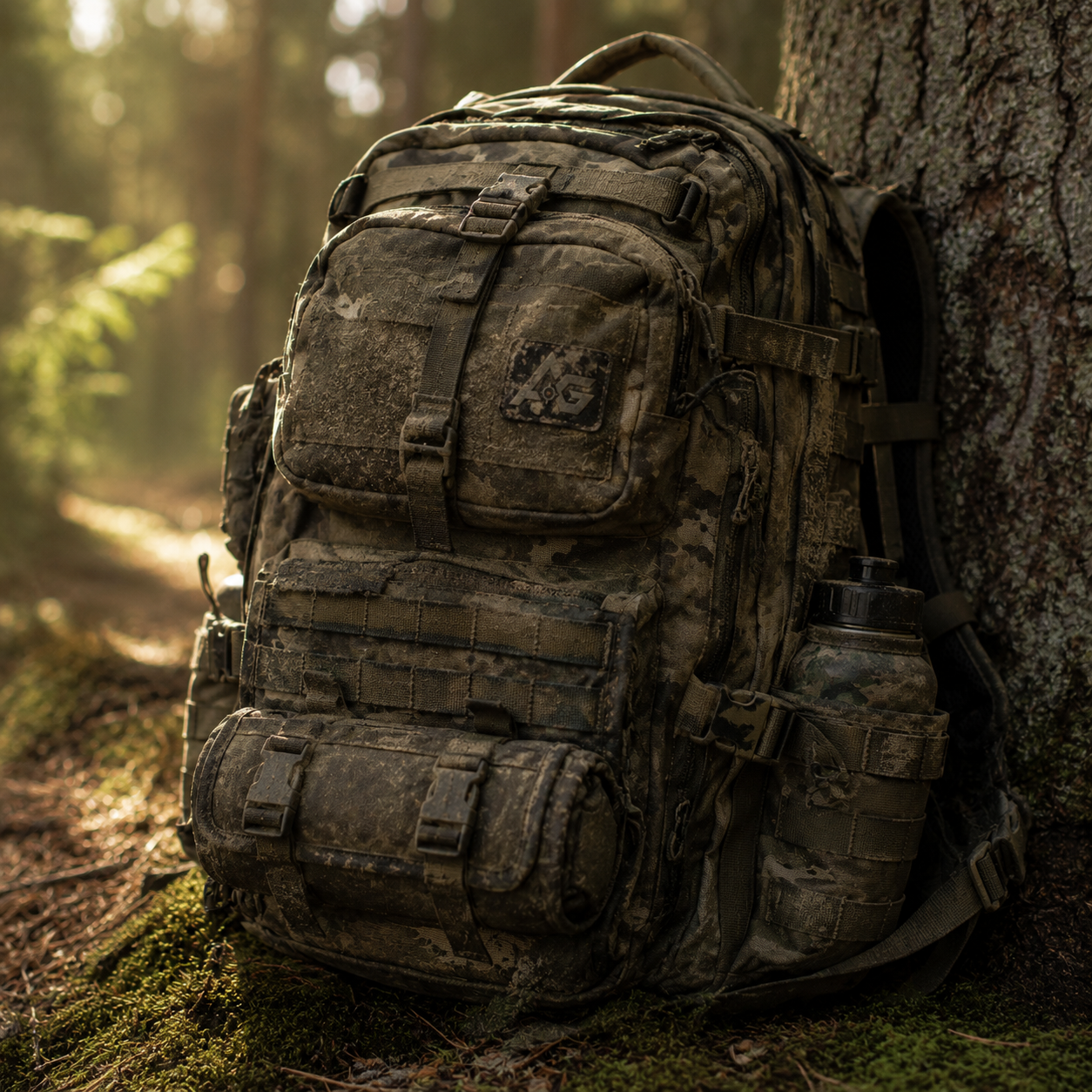 Taktisk airsoft rygsæk i camo med MOLLE-system til hardball og outdoor