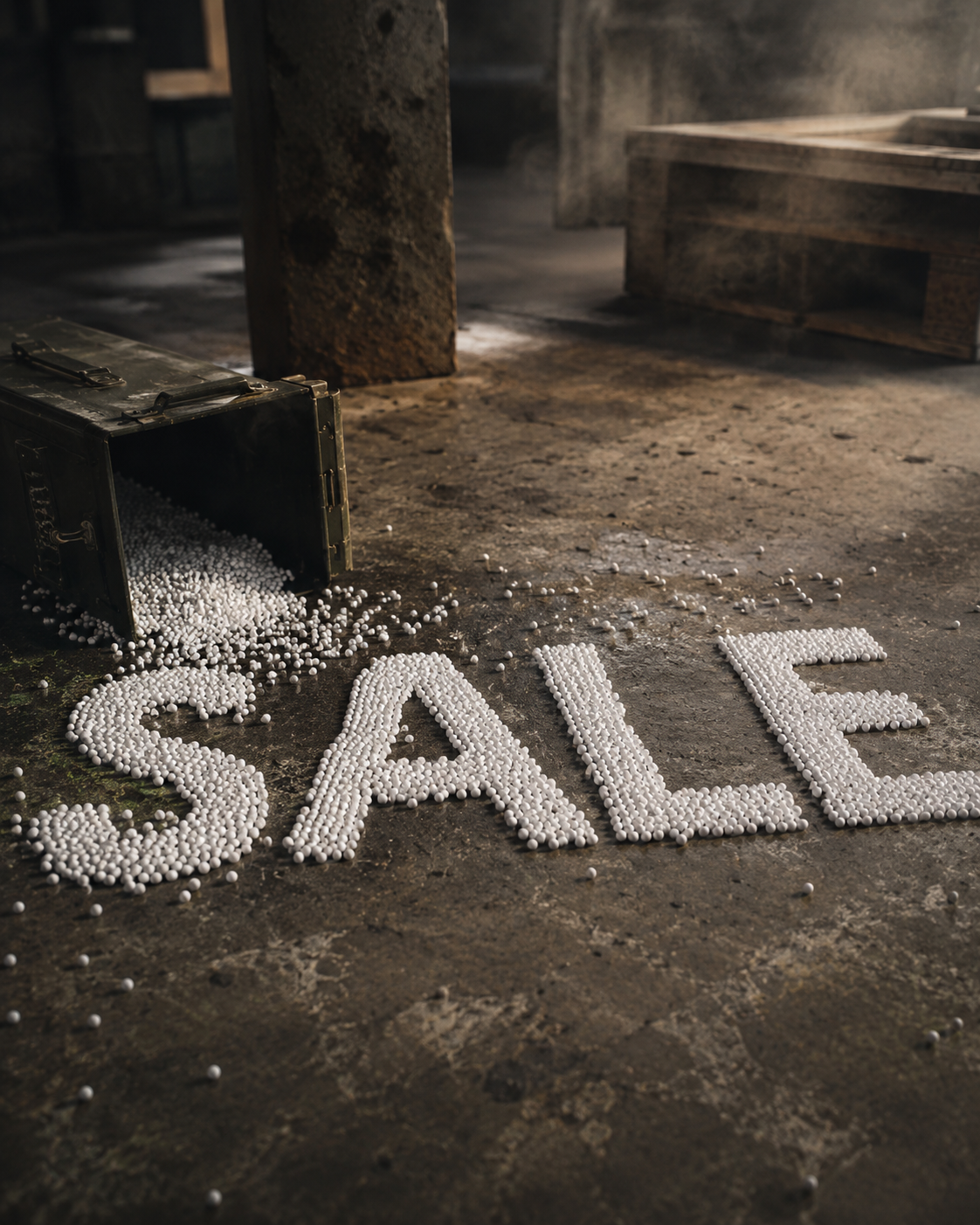 Airsoft tilbud markeret med SALE på taktisk lagergulv