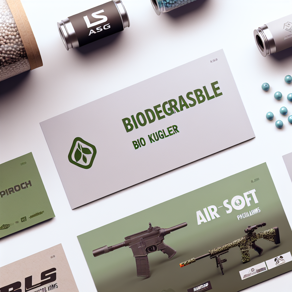 Airsoft Bio Kugler: biologisk nedbrydelige BB-kugler og emballage med luftvåbenbillede.