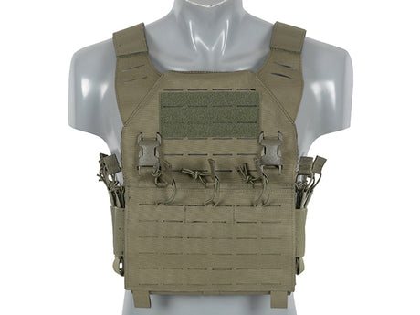 Recon Plate Carrier Laser-Cut Buckle Up Vest with AR15/AK Magazine Pouch - Ranger Green