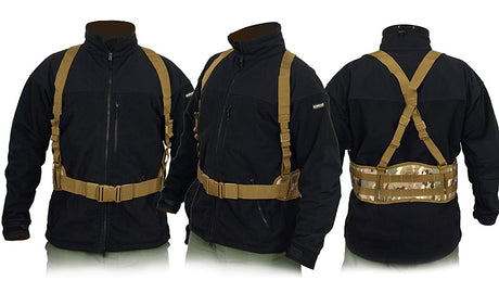 Padded patrol belt with suspenders - multicamo