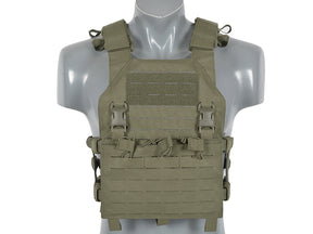 Assault Plate Carrier Vest, Buckle-Up with AR15/AK Magazine Pouch Laser-Cut - Ranger Green