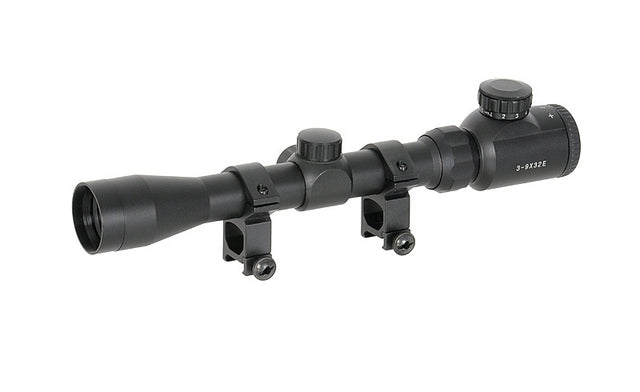 Scope 3-9x32E with high mounting rings