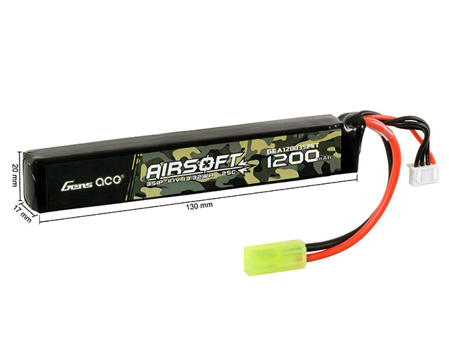 Gens Ace 25C 1200mAh 3S1P 11.1V Airsoft LiPo Batteri mini Tamiya