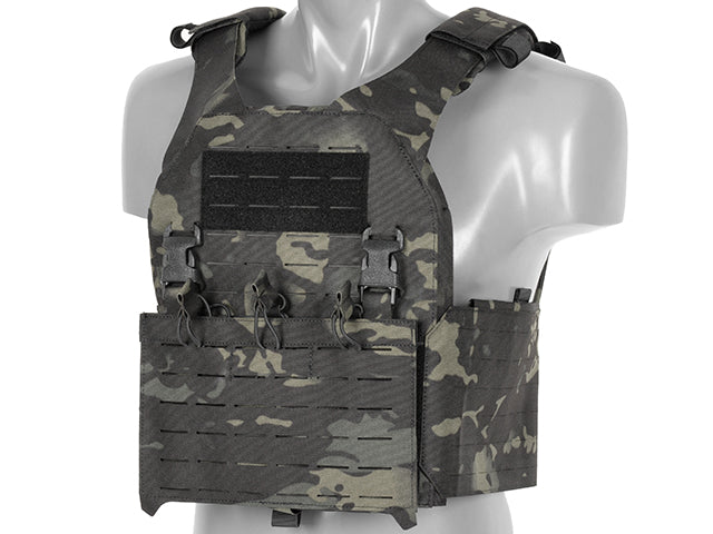 QRF Plate Carrier Laser-Cut Buckle Up with AR15/AK Magazine Pouch - Multicamo Black