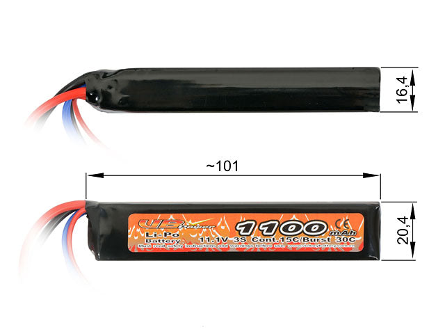 Batteri LiPo 1100mAh 11,1V 15/30C
