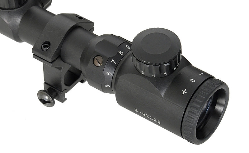 Scope 3-9x32E with high mounting rings
