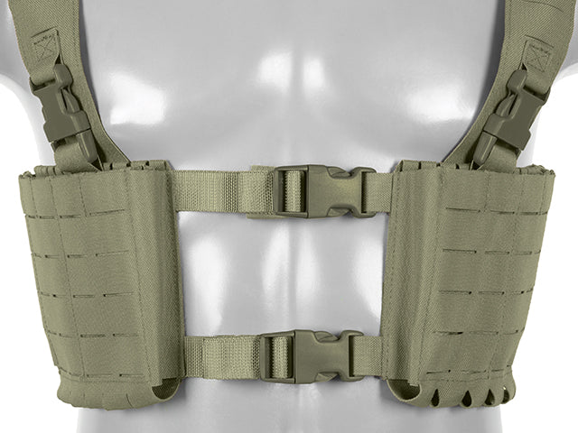 Chest rig with two pouches for 6 ar/ak magazines, laser cut - Olive