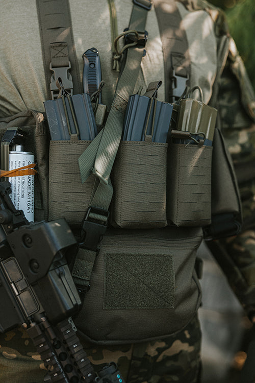 Laser Cut Panel with Pouches for 6 AR15 / AK Magazines - Ranger Green