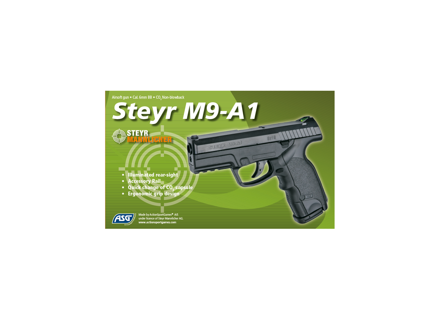 Steyr M9-A1 CO2 hardball pistol sort med 14-skuds magasin | Airsoftgeek