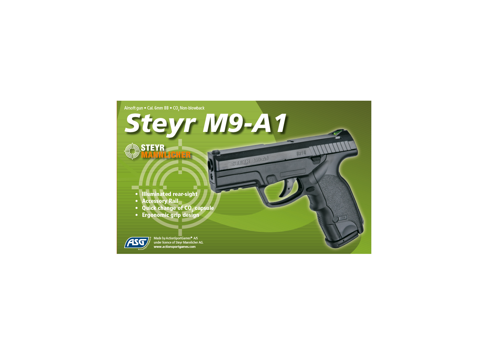 Steyr M9-A1 CO2 hardball pistol sort med 14-skuds magasin | Airsoftgeek