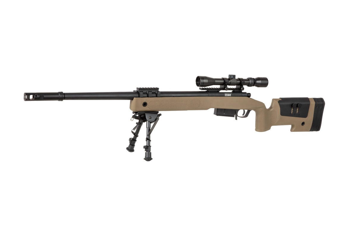 Specna Arms SA-S03 CORE Sniper Riffel med Scope og Bipod Tan