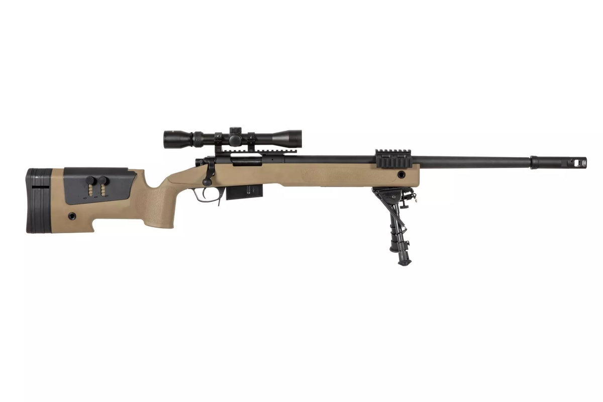Specna Arms SA-S03 CORE Sniper Riffel med Scope og Bipod Tan