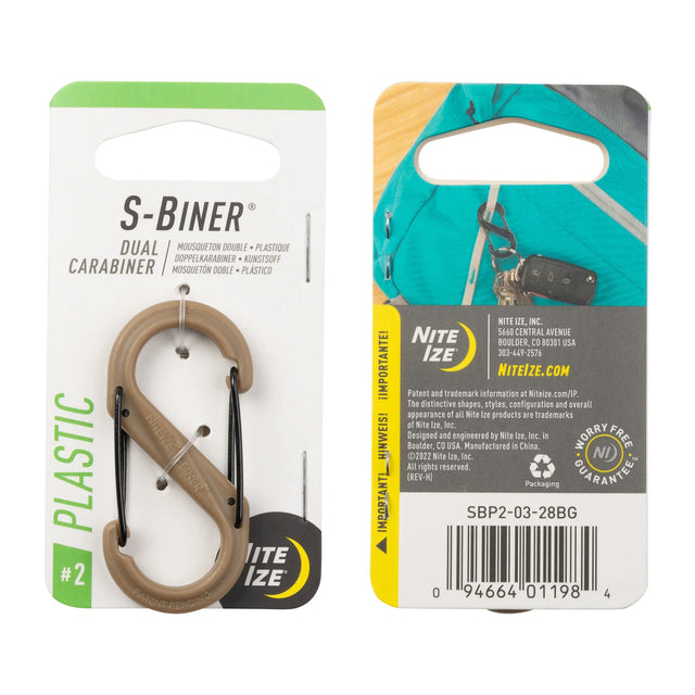 S-BINER® PLASTIK DUAL Karabinhage, TAN - STØRRELSE 2