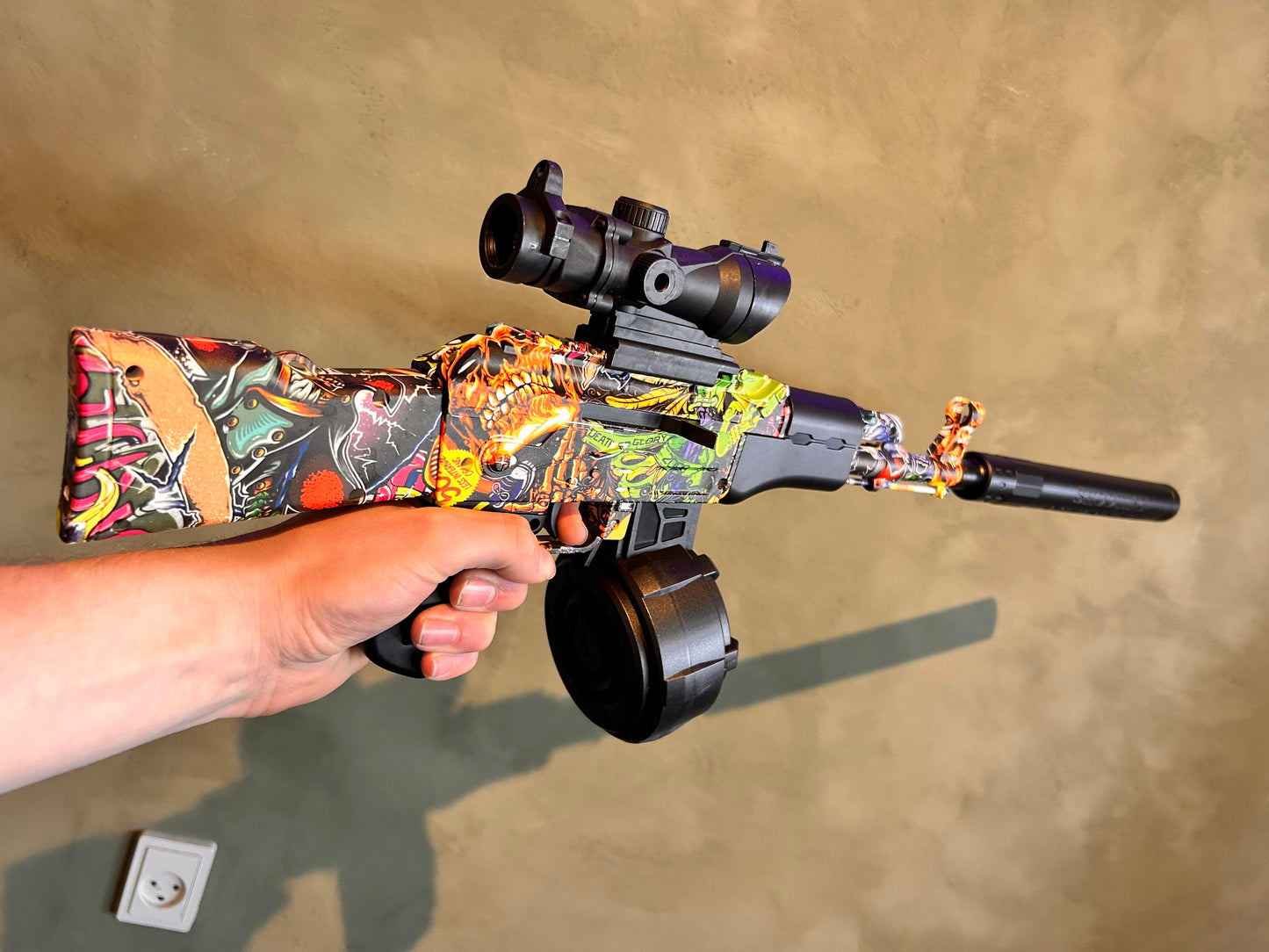Splatter Mini AK47 Gel Blaster - Dödskallegraffiti