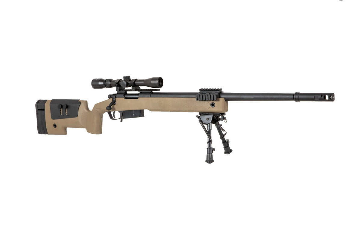 Specna Arms SA-S03 CORE Sniper Riffel med Scope og Bipod Tan
