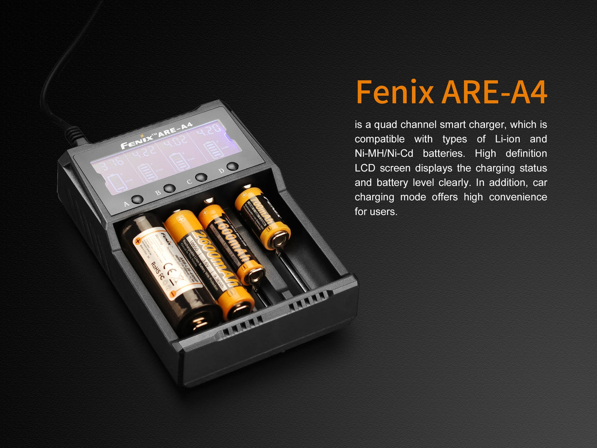 Fenix ARE-A4 Oplader 4 Kanaler Li-ion og NiMH - Sort