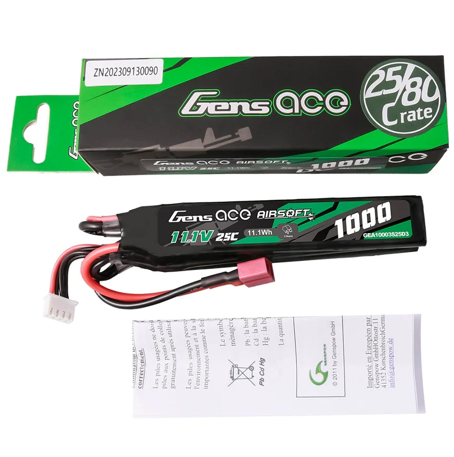 Gens ACE LiPo Batteri 11,1V 1000mAh 25C - Crane T-Dean