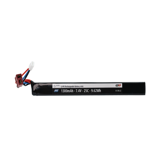 7.4V Li-Po Battery 1300mAh 25C, Single Stick, T-Plug