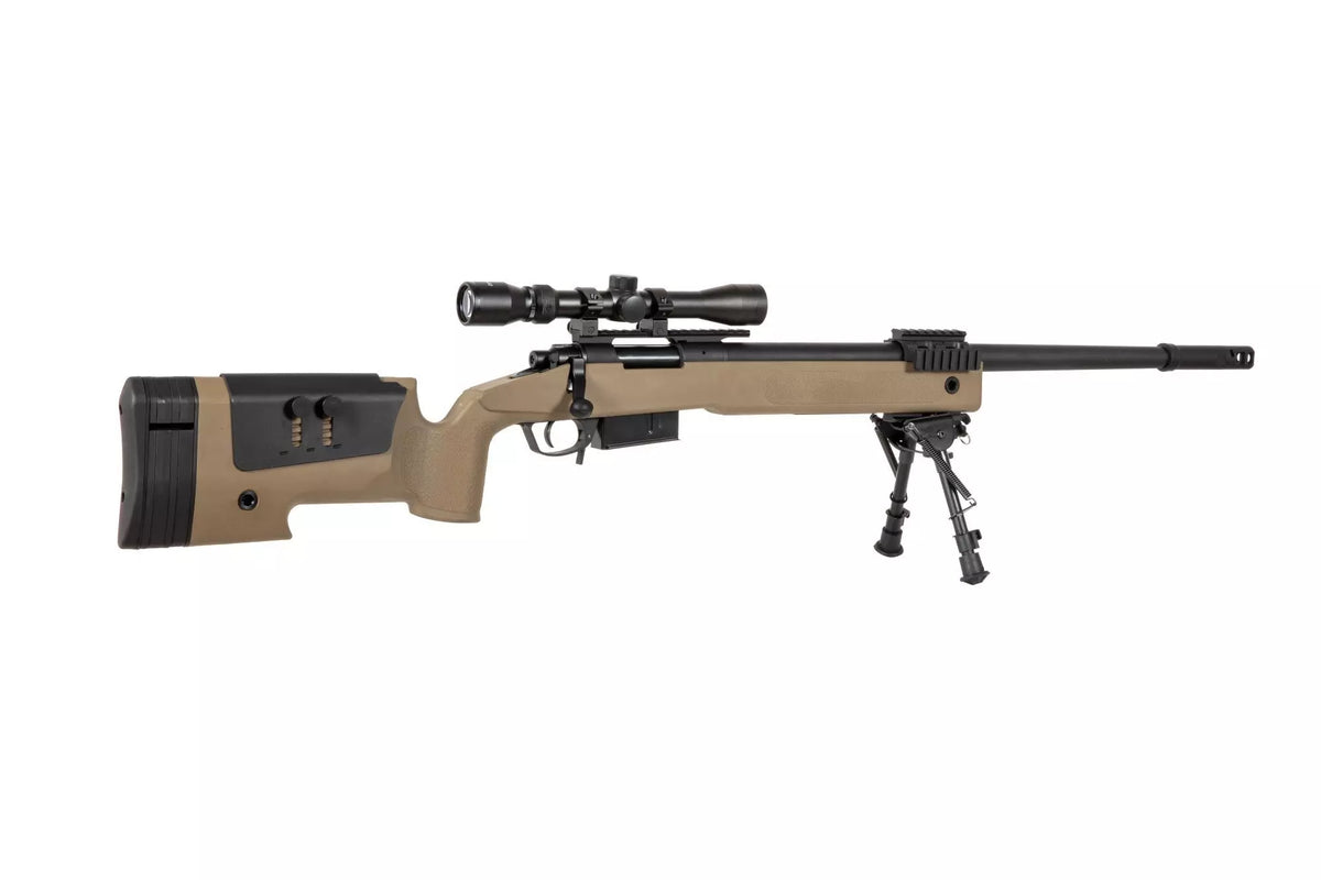 Specna Arms SA-S03 CORE Sniper Riffel med Scope og Bipod Tan