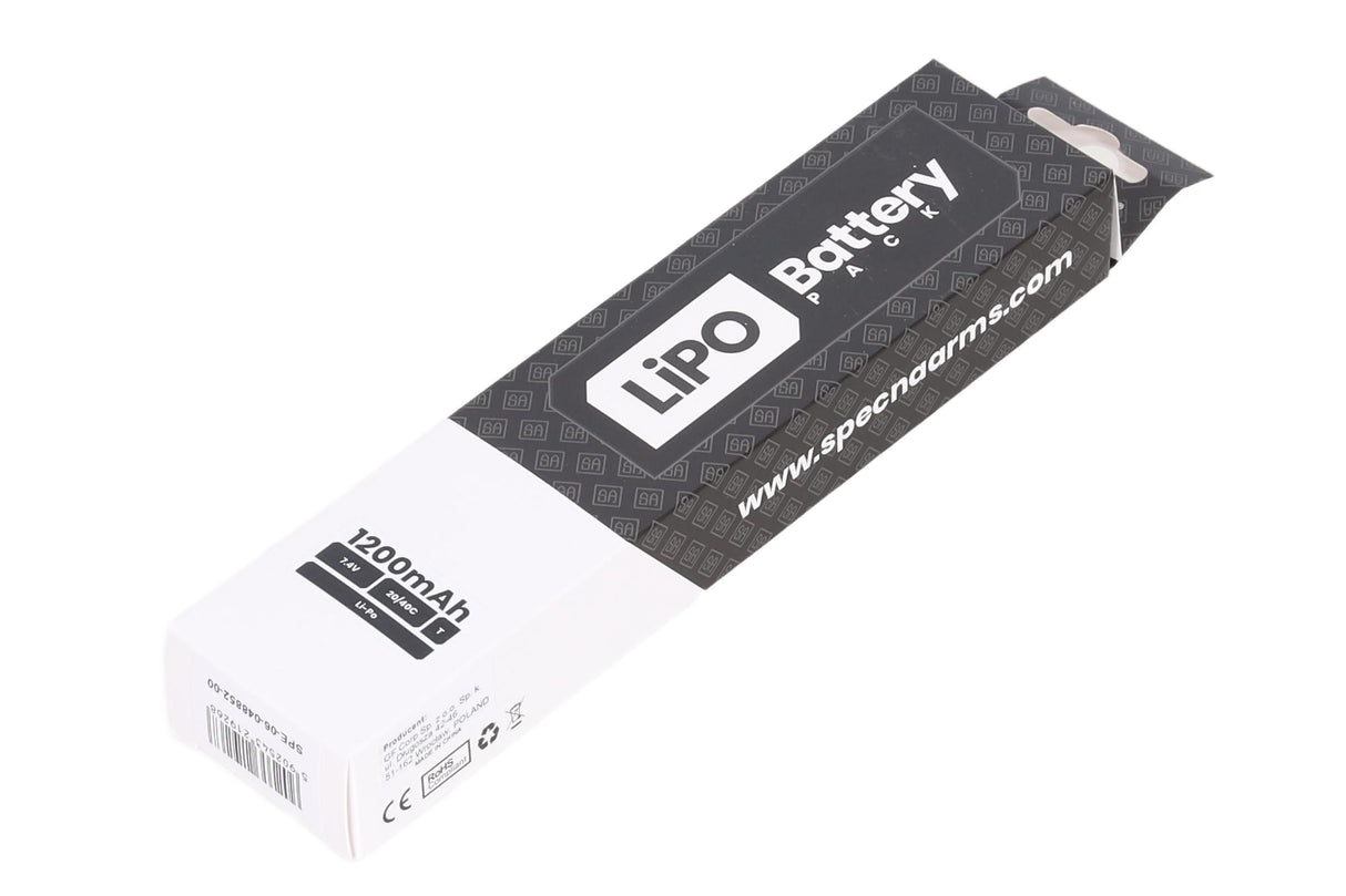 Specna Arms 7.4V 1200 mAh 20/40C LiPo battery under the cover of the Tamiya mini AK replica