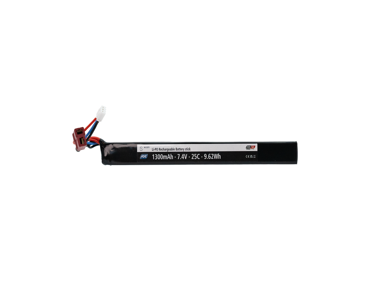 7.4V Li-Po Battery 1300mAh 25C, Single Stick, T-Plug