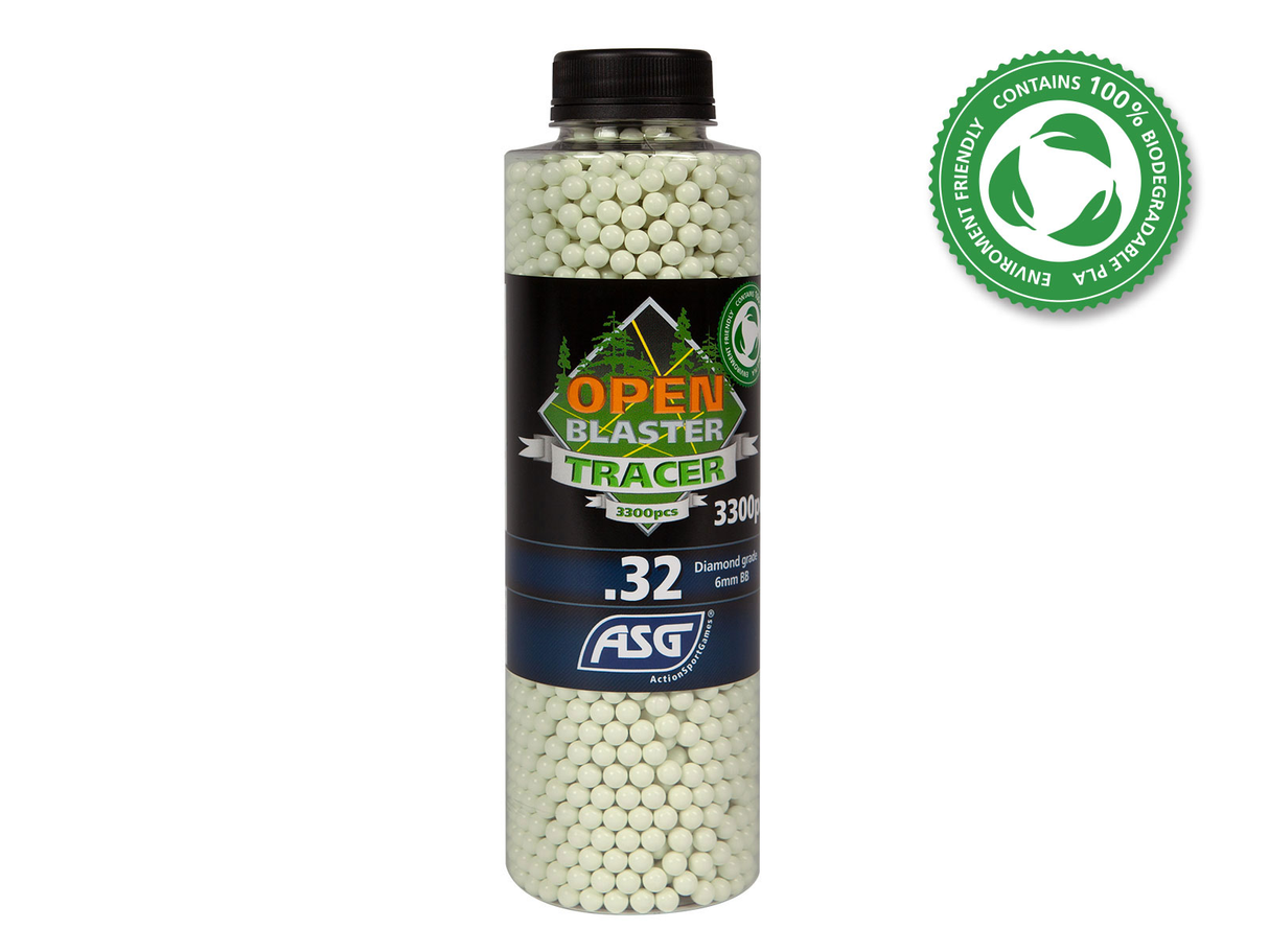OPEN BLASTER, 0.32G, AIRSOFT TRACER BIO BB, 3300 STK. FLASKE