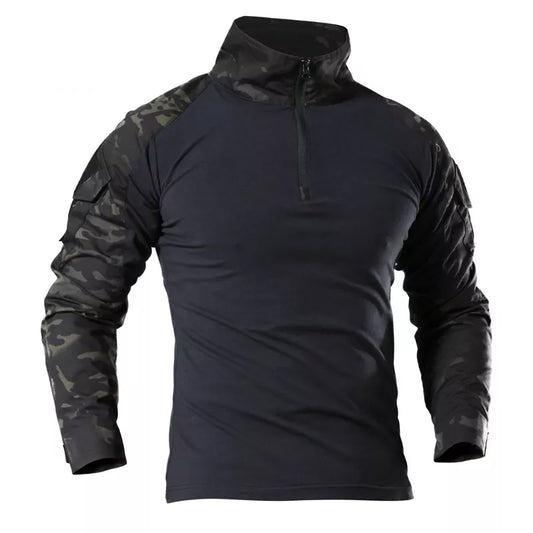 Black multicam combat shirt med albuelommer og velcro | Airsoftgeek