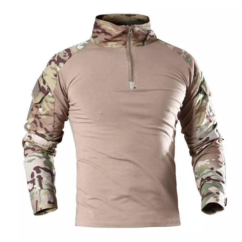 Multicam combat shirt med albuelommer og velcro patch | Airsoftgeek