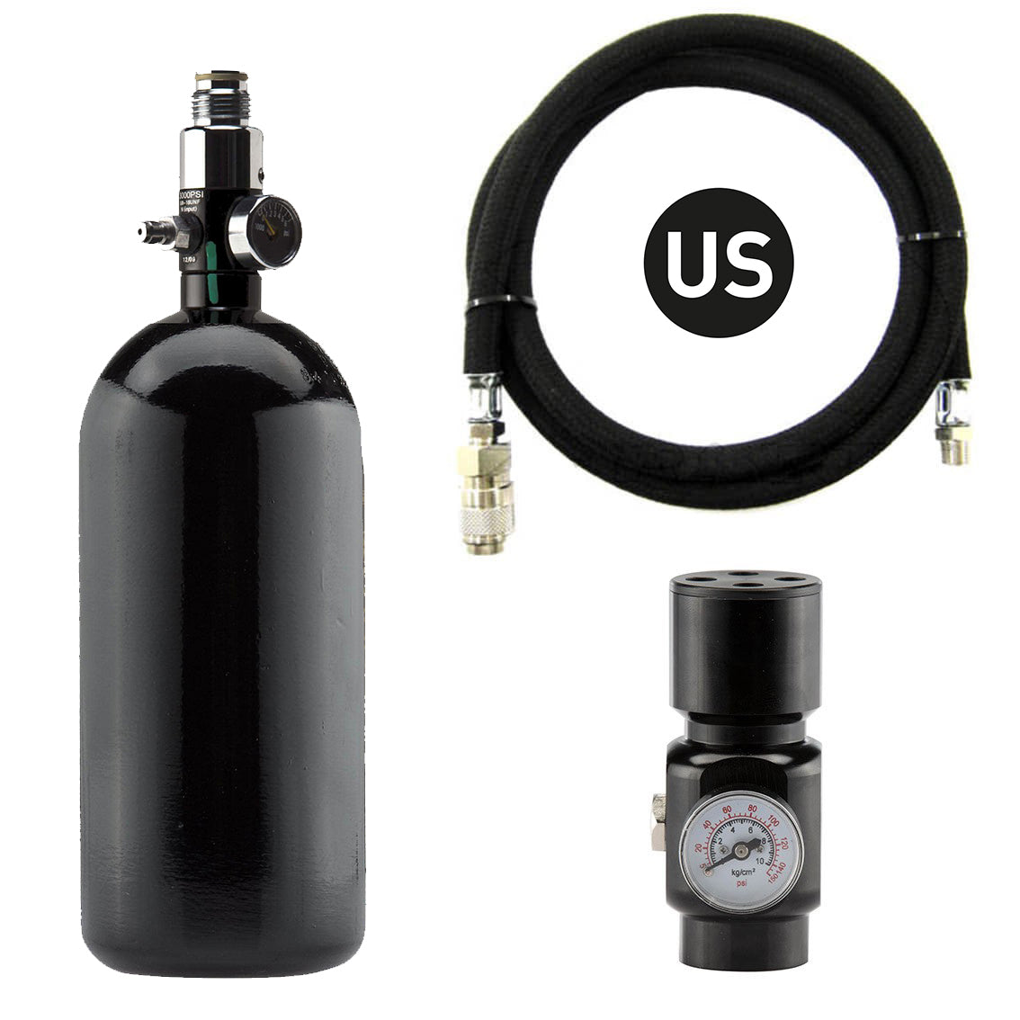 HPA-paket 0.8L tank + FlaskaRegulator + HPA-regulator + US Slang