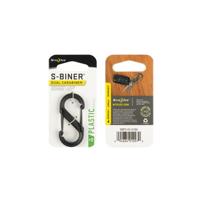 S-BINER® PLAST DUBBEL KARBINHAKE, SVART - STORLEK 2